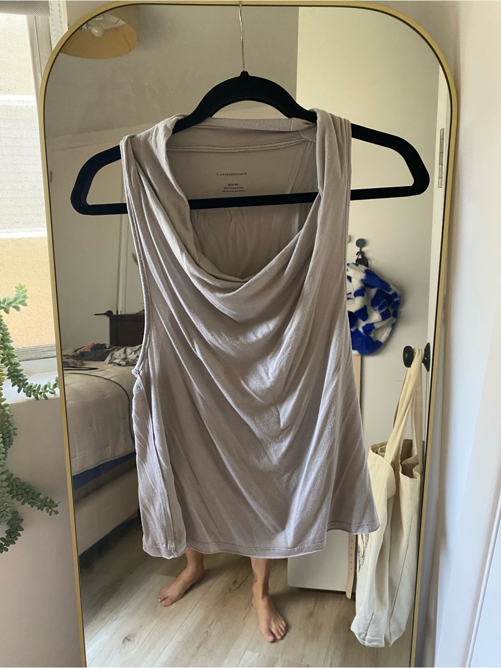 Anthropologie Sleeveless Draped Cowl Neck Dress - Light Taupe